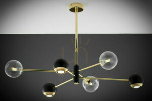 Jupiter MOKA 1967 chandelier, gold and black, clear glass, 3xG9 3xGU10 small 4
