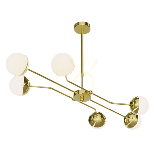 Check TRENTO 1980 Jupiter Chandelier Gold 6×G9 White Glass Globes 128 cm