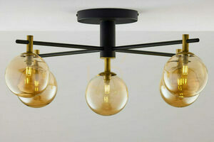 Jupiter 2032 FIGARO Ceiling Light, 5 × G9, Amber Glass, Black and Gold, 82 cm small 1