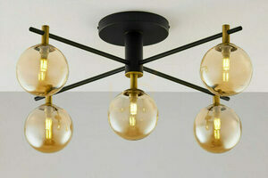 Jupiter 2032 FIGARO Ceiling Light, 5 × G9, Amber Glass, Black and Gold, 82 cm small 0