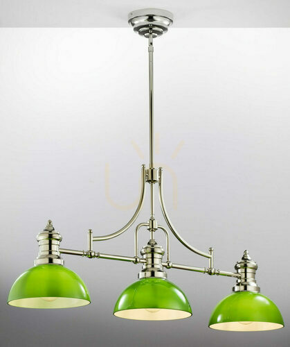 Check Jupiter PLATINO 2072 Linear Chandelier, Polished Nickel and Green, 3×E27, 121 cm