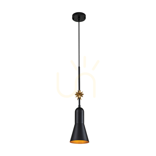 Check Etoile small pendant lamp - 1 light source - Matte black / Gold petals Elstead