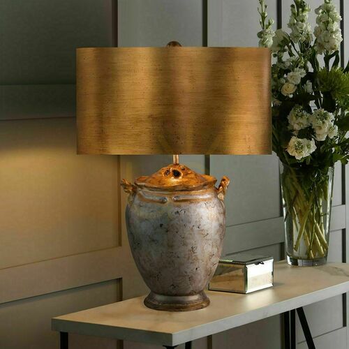 Check Elstead Flambeau Jackson table lamp, antiqued silver and gold, 1×E27