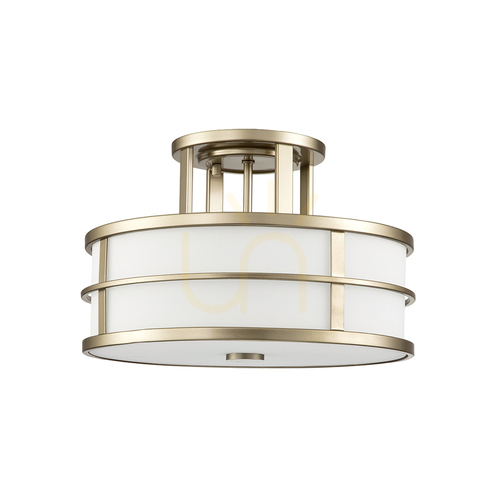 Check Fusion 3-light semi-flush ceiling light E27 – painted natural brass, opal glass – Feiss / Elstead