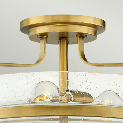 Check Harper Medium Semi-Flush Ceiling Light - 3 light sources - Heritage Brass, clear seeded glass Elstead