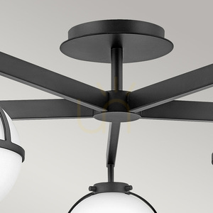Hollis Semi-Flush Ceiling Light - 5 Lights - Black, Opal Glass Elstead small 2