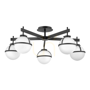 Hollis Semi-Flush Ceiling Light - 5 Lights - Black, Opal Glass Elstead small 0