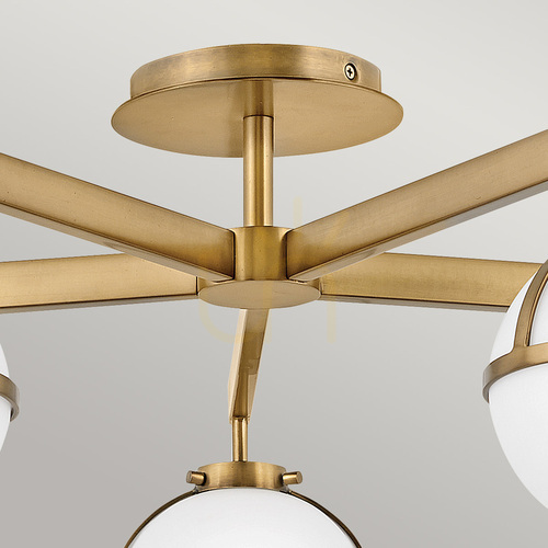 Check Hollis Semi-Flush Ceiling Light - 5 Lights - Heritage Brass, Opal Glass Elstead
