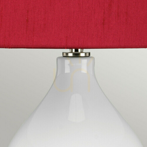 Check Isla Table Lamp - White Ceramic, Beetroot Red Shade, Polished Nickel Elstead