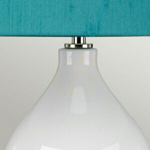 Elstead Isla E27 table lamp, white with teal shade and polished nickel small 2