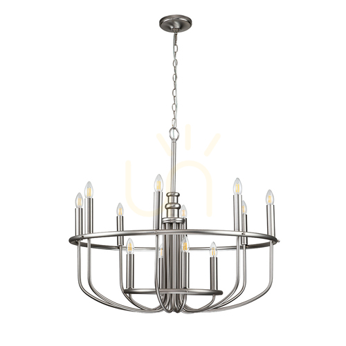 Check Capitol Hill chandelier - 12 light sources - Brushed nickel Elstead