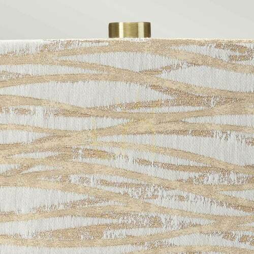 Check Milo Ceramic Table Lamp White / Aged Brass, Linear Antique Shade E27 Elstead