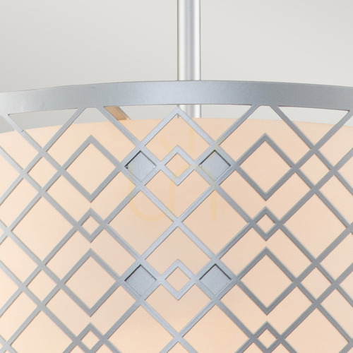 Check Ziggy medium pendant light 2xE27 – lacquered silver, lattice shade with opal glass – Elstead
