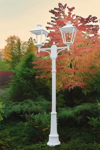 Check NORLYS London Big 4128WH garden lantern on post, 2 x LED 9.5W 3000K, white RAL 9003, 191–279 cm