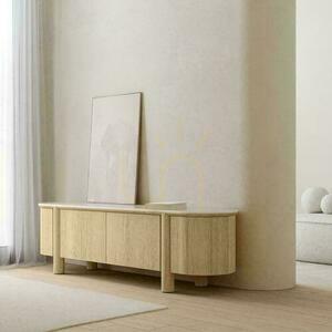 CECILE TV Cabinet Natural Oak, Travertite Top small 1