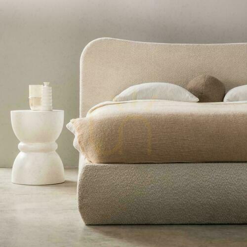 Check DOMINIQUE upholstered bed 160x200 cm beige with storage and slatted frame
