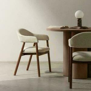 Set of 2 LARIS Upholstered Chairs Beige Boucle with Italian Walnut Legs small 1