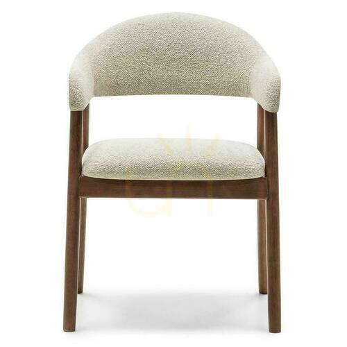 Check Set of 2 LARIS Upholstered Chairs Beige Boucle with Italian Walnut Legs
