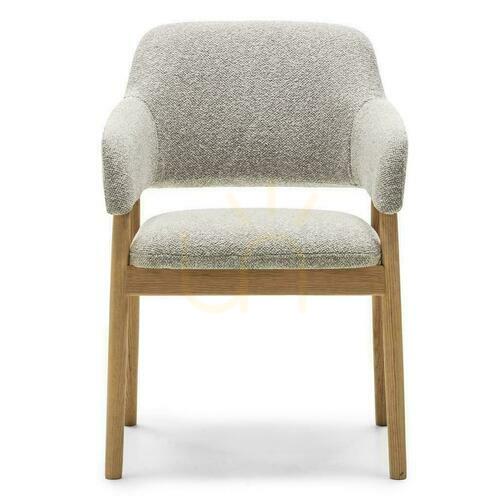 Check Set of 2 LORA Upholstered Chairs Light Grey Boucle with Oak Legs