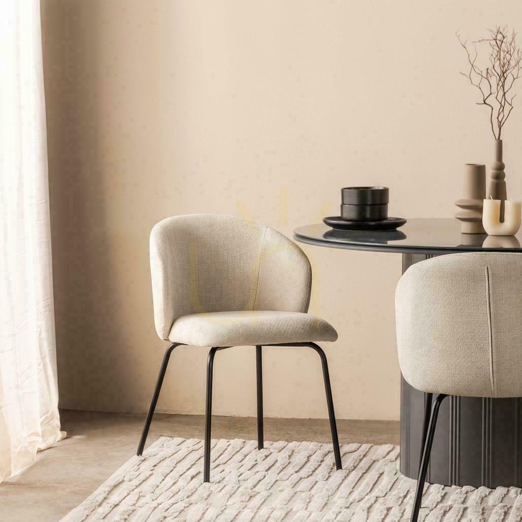 View Set of 4 LUEUR Light Beige Chairs with Black Legs Set of 4 LUEUR Light Beige Chairs with Black Legs