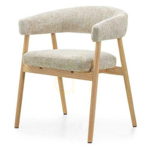 Check Set of 2 MUE Upholstered Chairs Beige with Oak Legs