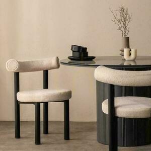 Set of 2 PERER Beige Boucle Chairs with Black Legs small 1