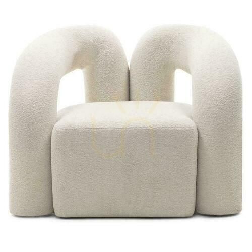 Check SELLEL Upholstered Armchair Light Beige Boucle