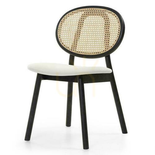 Check Set of 2 SUMBA Wooden Chairs Black, Velvet with Rattan Back in Vienna Binding
