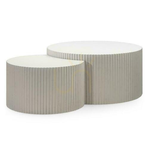 Check ZOE Gray-Beige Coffee Table Set with Grooves