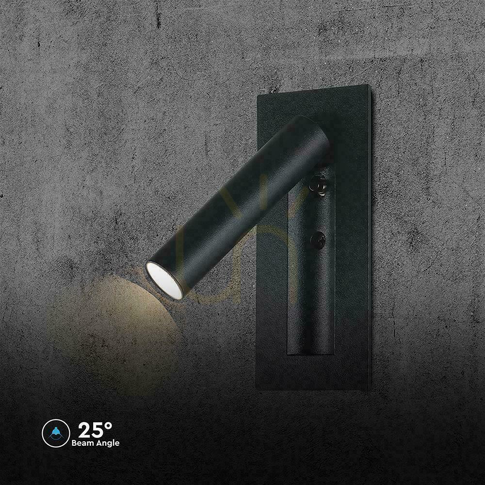 View LED luminaire V-TAC 2W COB CREE wall lamp black hotel bed switch VT-88061-B 3000K 76lm LED luminaire V-TAC 2W COB CREE wall lamp black hotel bed switch VT-88061-B 3000K 76lm