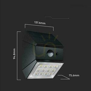 V-TAC 2.5W CCT solar wall wall lamp motion sensor black VT-11025CCT-B 3000K-4000K-6000K 300lm small 5