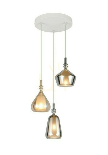 Check Trio ALDEA 349430317 3×E14 pendant light – white, chrome and amber glass