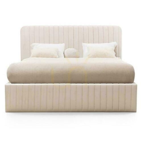 Check Upholstered bed 160x200 cm ANDRE Velvet, Beige with Storage