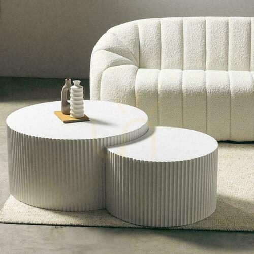 Check Nova Nook ZOE Coffee Table Set of 2 White Fluted 80 and 60 cm