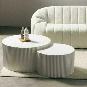 Nova Nook ZOE Coffee Table Set of 2 White Fluted 80 and 60 cm small 1