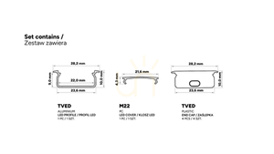 TEKKNI TVED set silver, transparent lampshade 3 m small 2