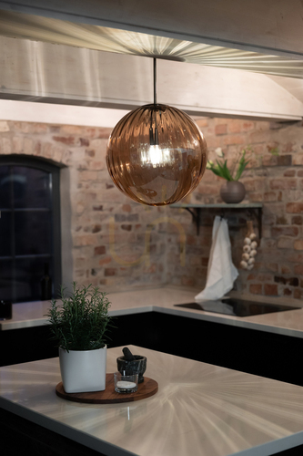 Check Pendant Light Markslojd Fengari 108763 Amber Glass Antique Brass 35 cm