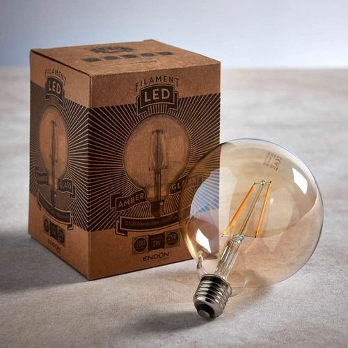Check E27 LED filament globe amber glass Endon 12.5 cm 2W