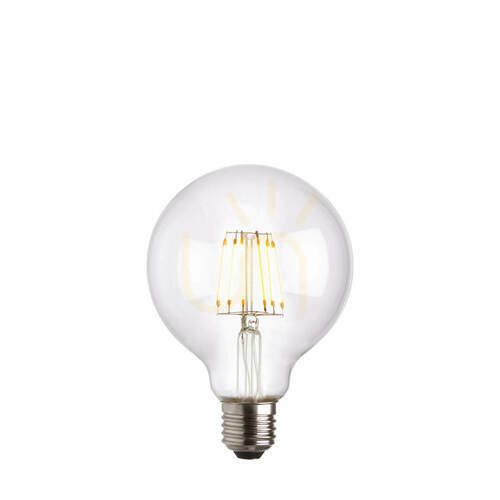 Check Endon 93023 dimmable LED filament globe bulb E27 G95 6 W clear, 2700 K, 650 lm