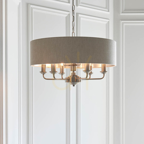 Check Endon Highclere Beige Fabric 6-Light Pendant Lamp 55cm