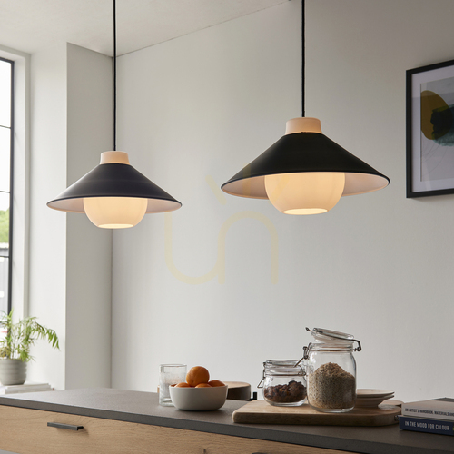 Check Pendant Light Endon Tokyo Black Steel Glass 38 cm E27 Dimmable