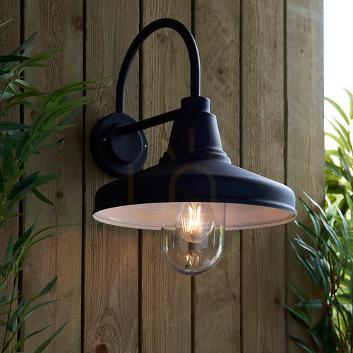 Check Farmhouse Wall Light Endon Black Aluminium Glass Stainless Steel