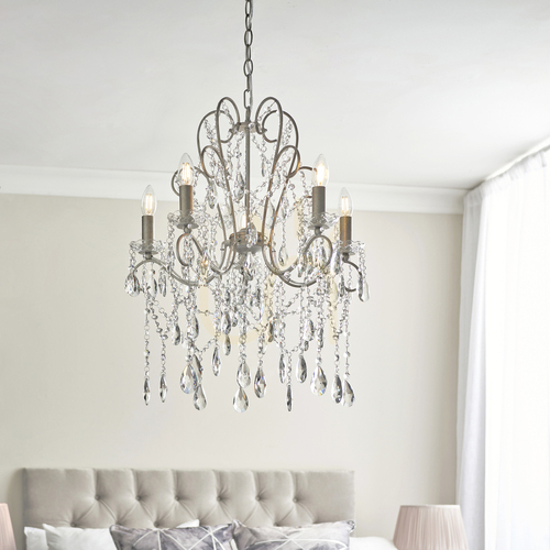 Check Endon Berkley 5 Light Silver Glass Pendant Light 54cm