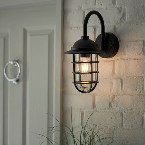 Check Wall Lamp Endon Port Black Aluminium Glass E27 Dimmable