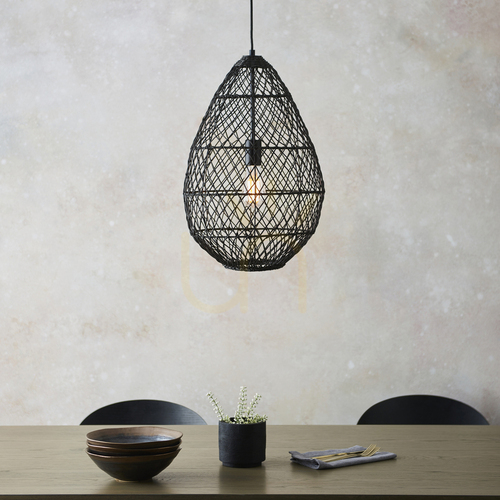 Check Pendant Light Endon Pimva Black Rattan 35 cm E27 Dimmable