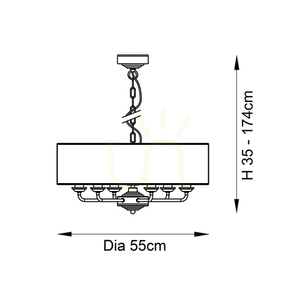Endon Highclere 98933 6-Light Pendant antique brass vintage white shades Ø55 cm 35-174 cm small 2
