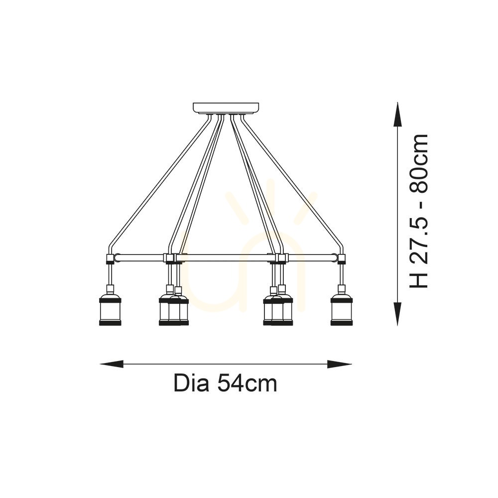 Preview Endon Brass 6-Light Pendant Light 54cm Steel E27 Endon Brass 6-Light Pendant Light 54cm Steel E27