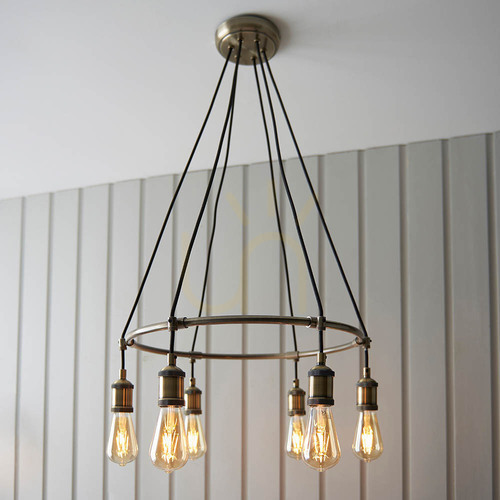 Check Endon Brass 6-Light Pendant Light 54cm Steel E27