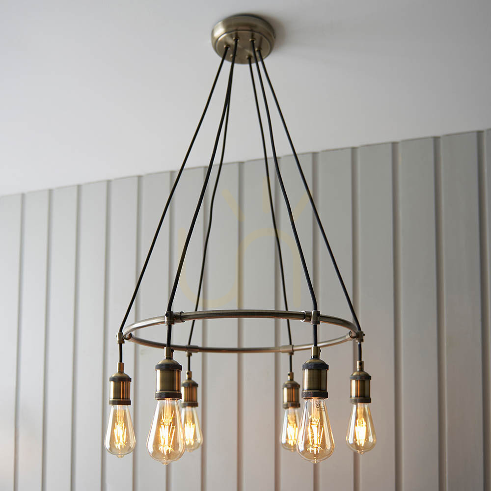 Display Endon Brass 6-Light Pendant Light 54cm Steel E27 Endon Brass 6-Light Pendant Light 54cm Steel E27