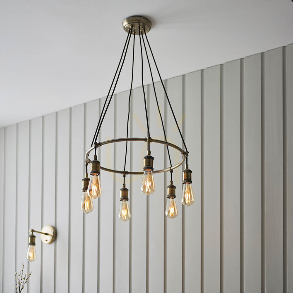 Check Endon Brass 6-Light Pendant Light 54cm Steel E27 Endon Brass 6-Light Pendant Light 54cm Steel E27